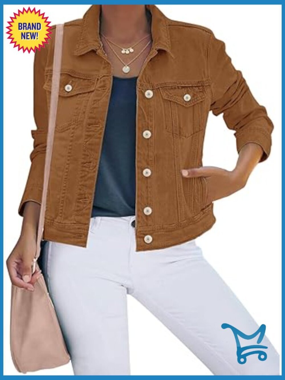 Button Down Stretch Fitted Long Sleeve Denim Jean Jacket